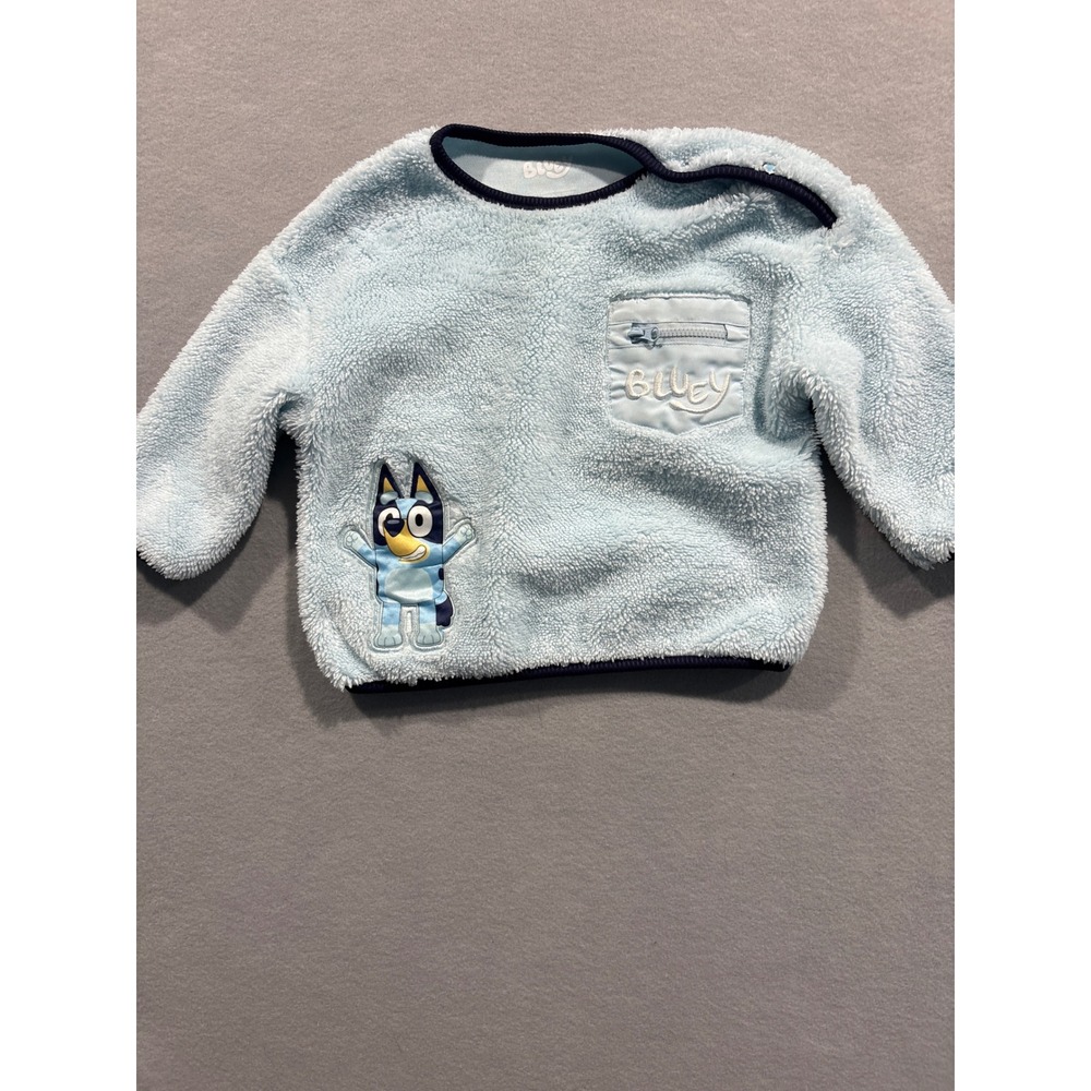 Bluey Toddler Boys Light Blue Fuzzy Fleece Pullover Sweater Size 18M
